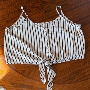 Active USA Black and White Striped Crop Top + SHEIN Black Palazzo Pant outfit